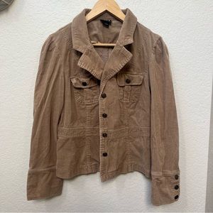 JKLA Corduroy Jacket Size M Tan Button Front Collared Stretch Western Peplum